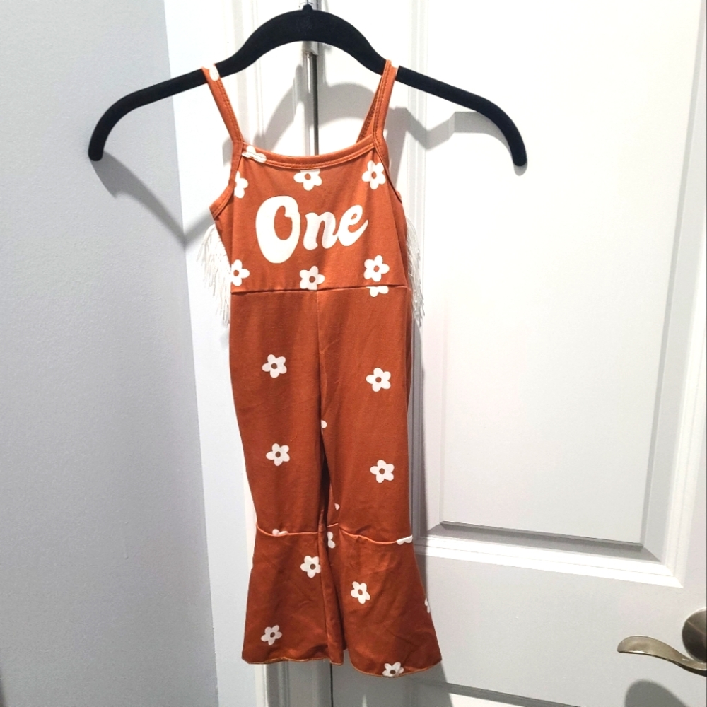 One first birthday retro western fringe Jumpsuit 9-12months bell bottoms